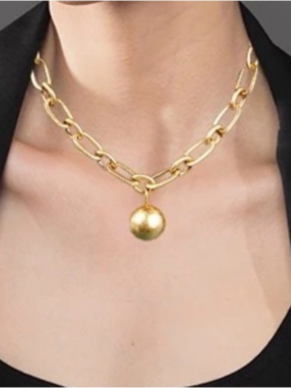 Zara Gold Chain Necklace with Matte Gold Ball Pendant